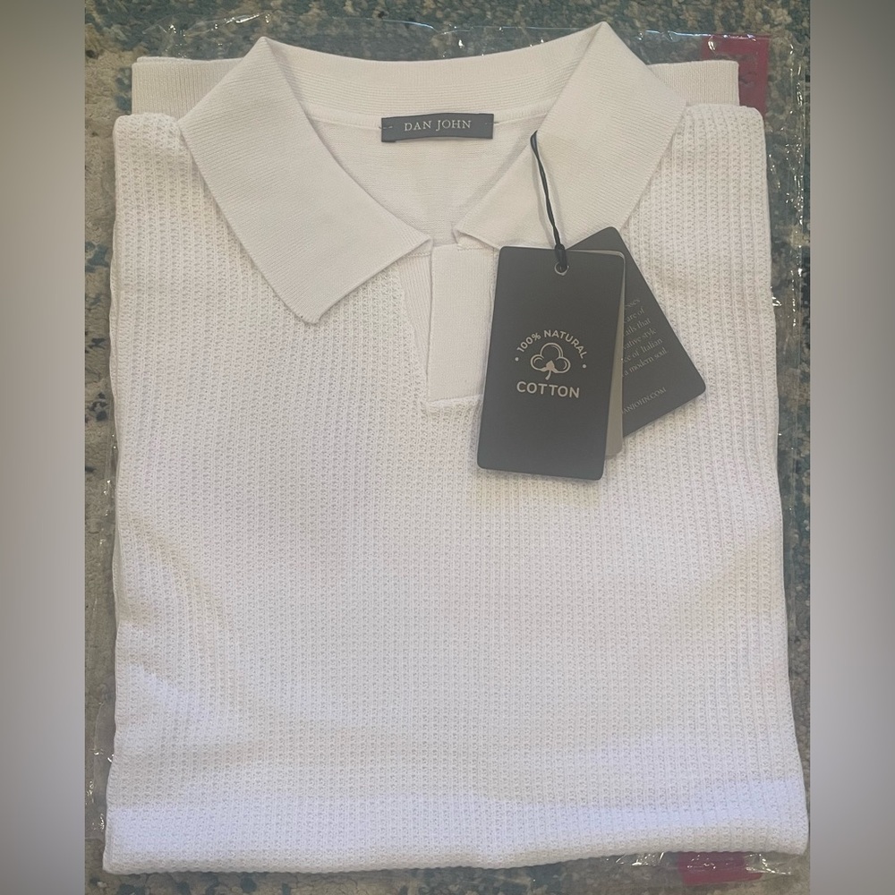 Dan John 100% Cotton Italian Knit Open Collar Polo Sz L -Slimmer euro fit